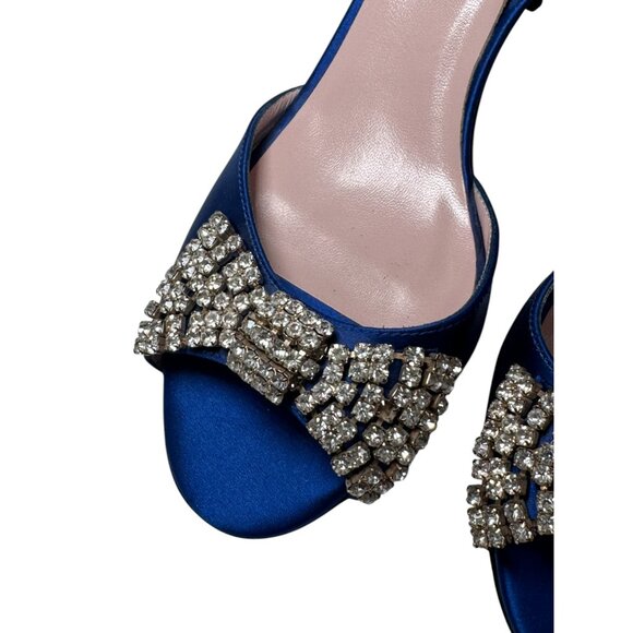 New KATE SPADE Womens Blue Jeweled Bow Satin Slingback Heels Sandals Size 8 B - Picture 5 of 8